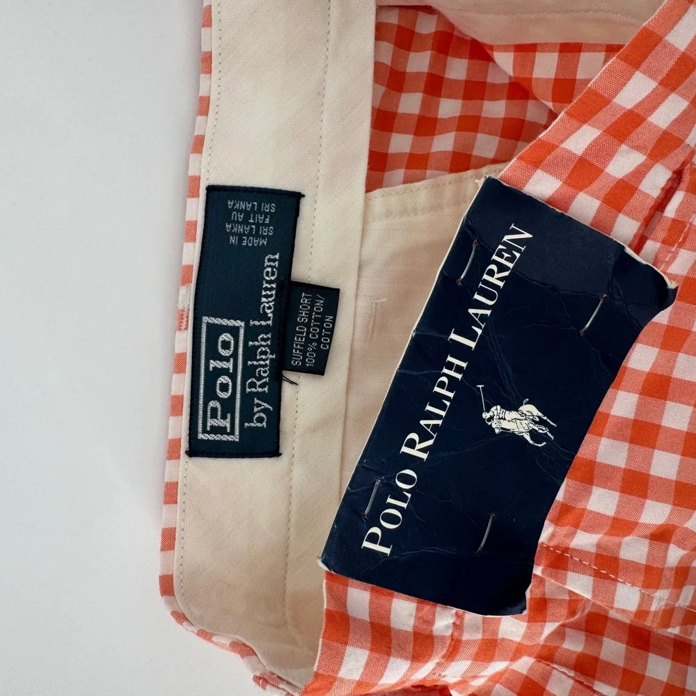 Polo Ralph Lauren Suffield‎ Shorts Mens 38 Orange White Gingham Checkered Cotton